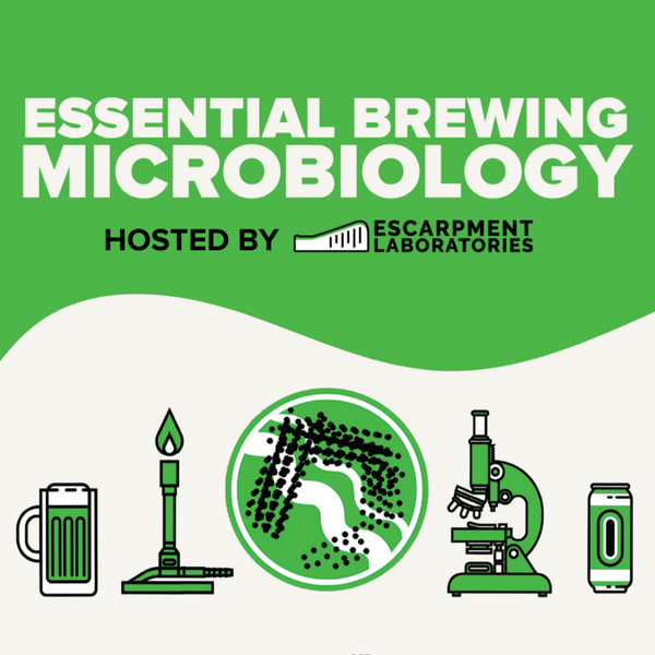 Promotional poster for 'Essential Brewing Microbiology' hosted by Escarpment Laboratories.